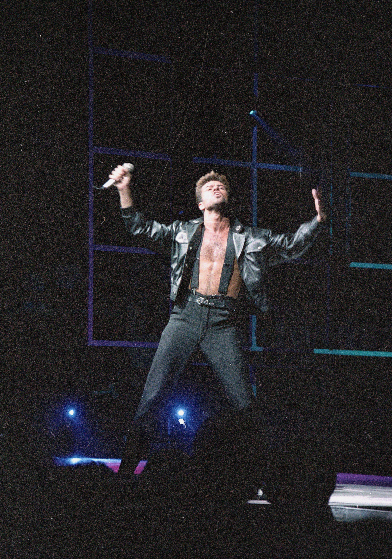 George Michael opens the first of three sold-out Madison Square Garden concerts with “I Want Your Sex,” 1988. Image via AP